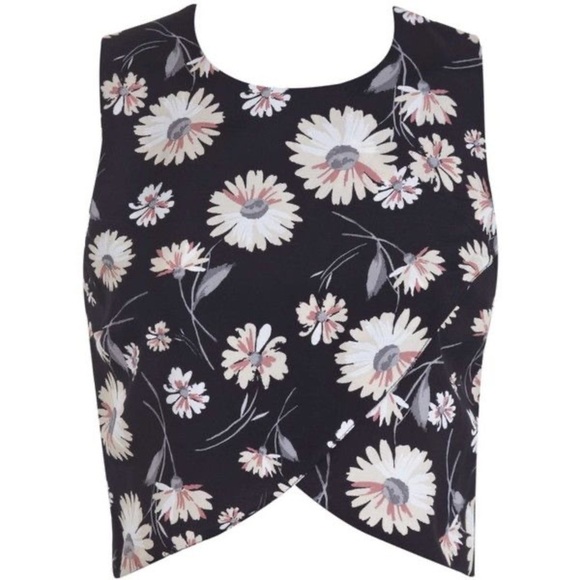 Miss Selfridge Black Floral Daisy Print 2-Piece Outfit w/ Crop Top, Shorts Sz 2 - Picture 2 of 13